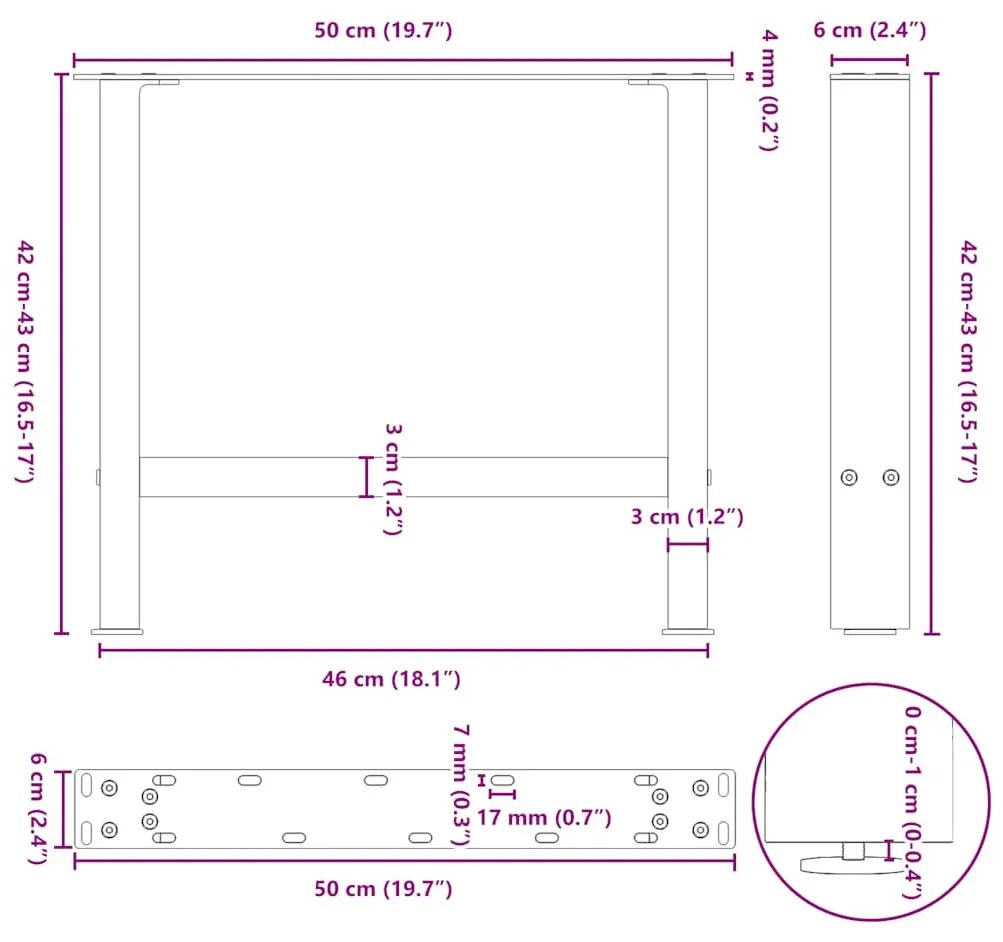 2 db antracitszürke acél dohányzóasztal láb 50x(42-43) cm