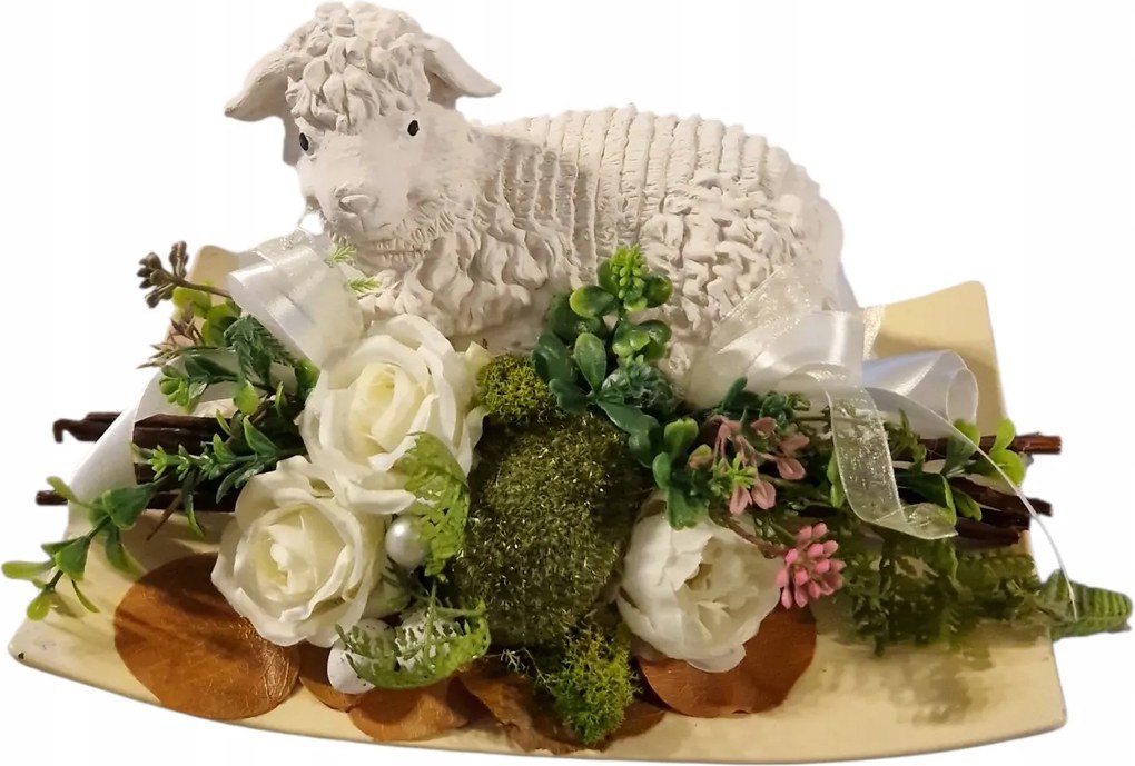 Húsvéti koszorú Bárány a lemezen Otthoni dekoráció Krém rózsák