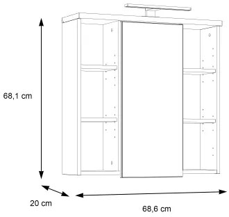 Fali fürdőszobai tükörszekrény VENOM antracit/barna