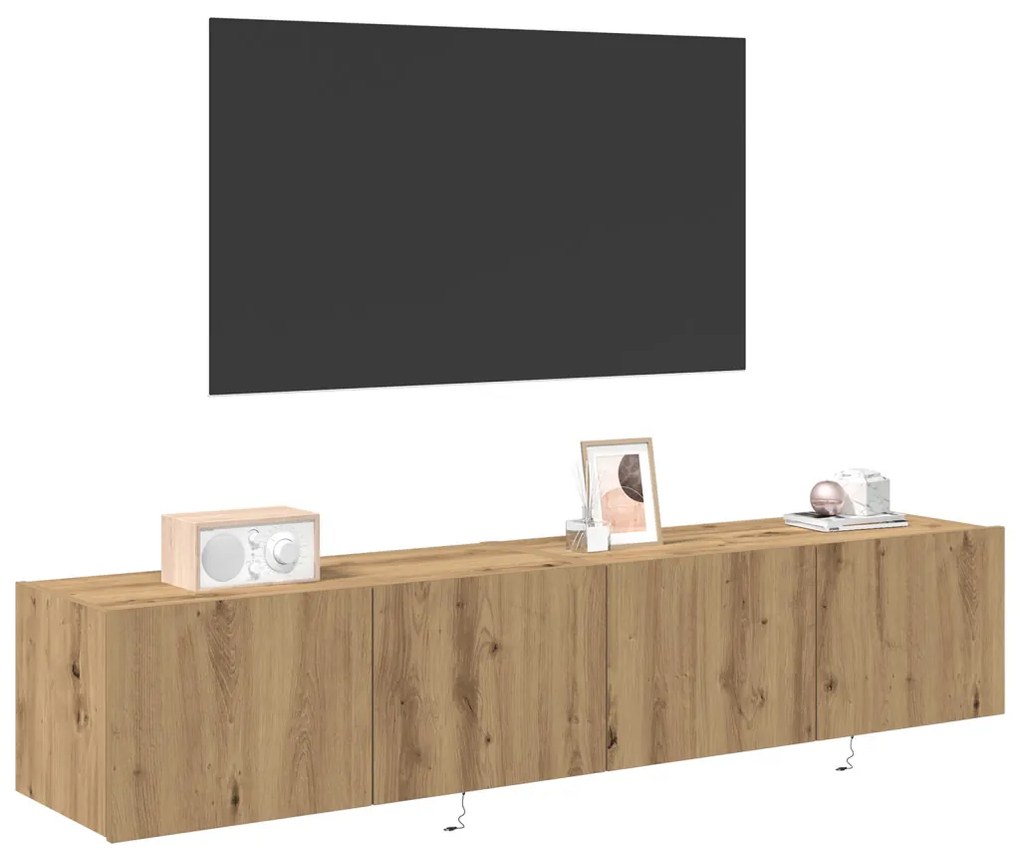 TV Fali Szekrény LED Fényekkel 2 db Kézműves Tölgy 80x35x31 cm
