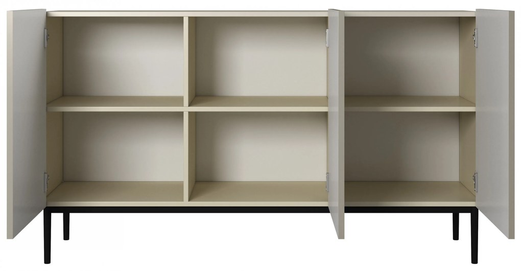 Nicole komód 150 cm háromajtós, díszített fronttal - kasmír / fekete lábak