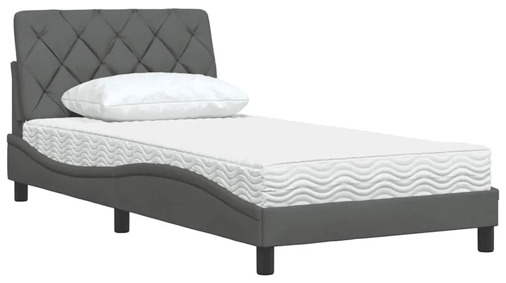 sötétszürke szövet ágy matraccal 100x200 cm