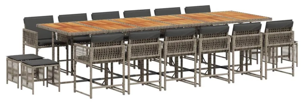 17 részes szürke polyrattan kerti étkezőgarnitúra párnával