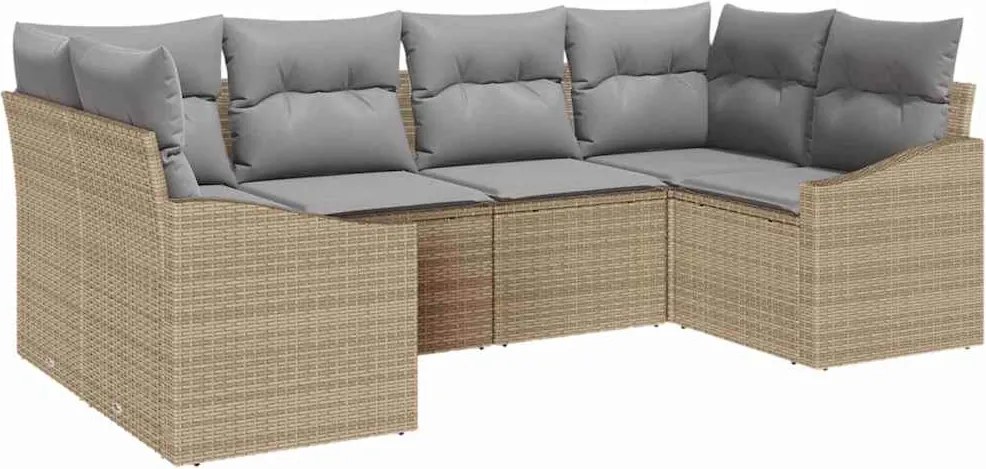 vidaXL Kerti Kanapé Szett 6 pcs Beige és Világosszürke polirattan