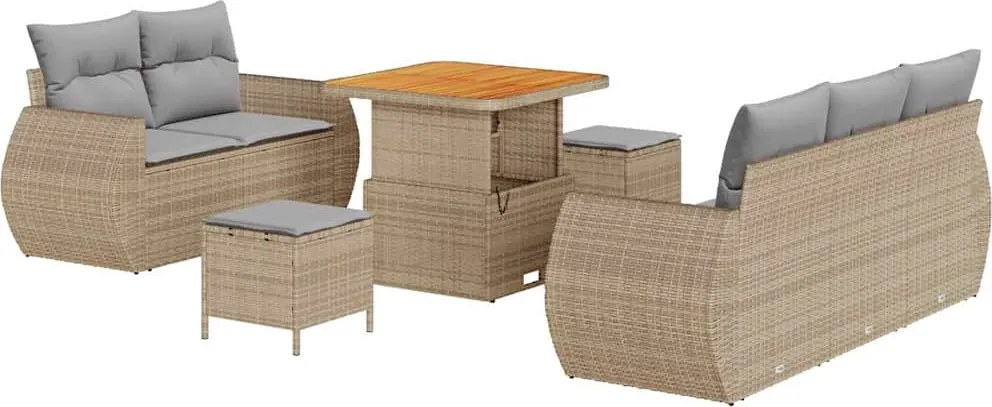 vidaXL Kerti Kanapé Szett 8 pcs Bézs polirattan