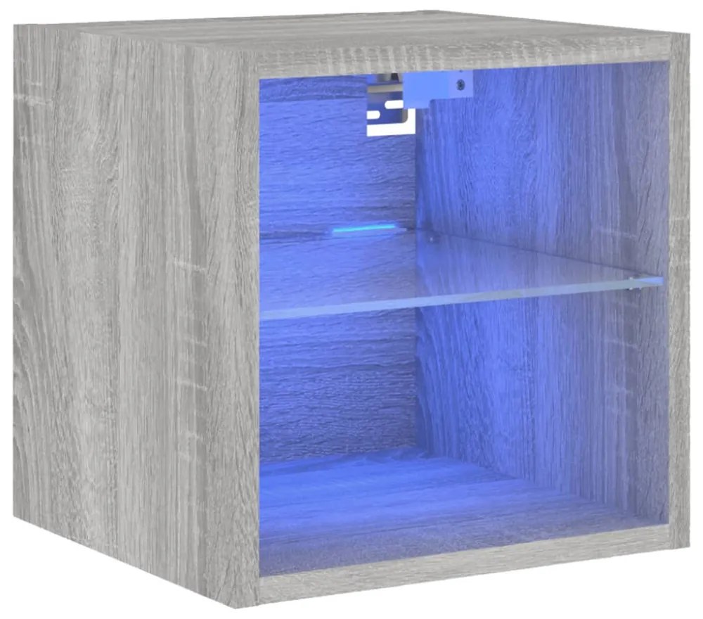szürke sonoma színű fali TV-szekrény LED-ekkel 30x28,5x30 cm