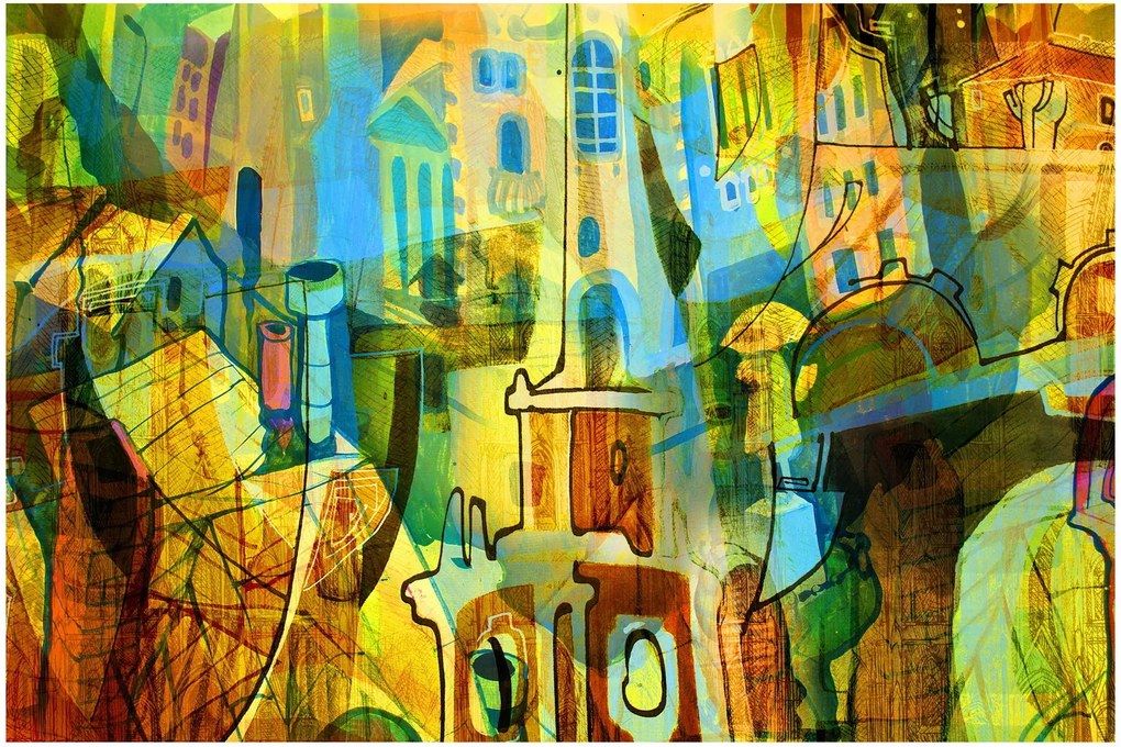 Kép - Építészet, kubista absztrakció (90x60 cm)