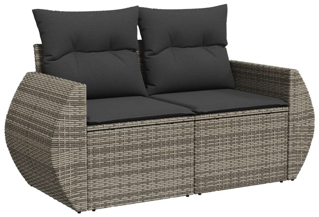 10 részes kert kanapé szett párnákkal Szürke Poli Rattan Akác, 3 részes kert étkező szett párnákkal Szürke Poli Rattan Akác