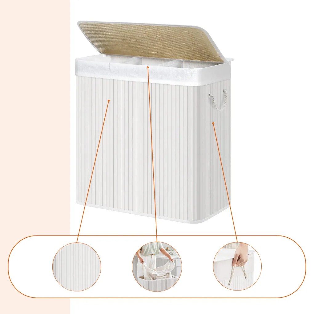 DORA bambusz szennyeskosár, 150 l, fehér SongmicsHome