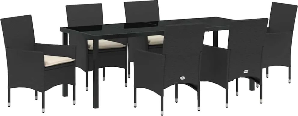 vidaXL Kert étkező szett párnával 7 pcs Fekete polirattan