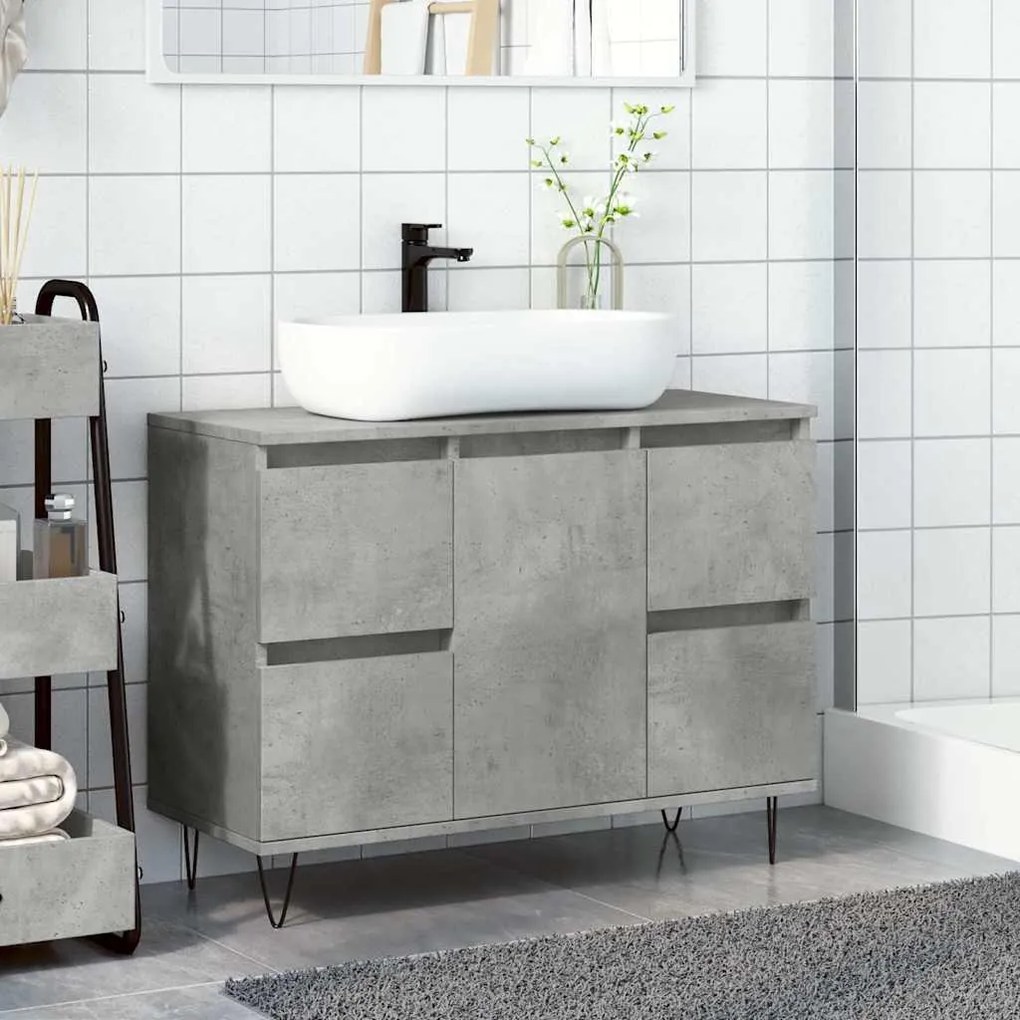Betonszürke szerelt fa fürdőszobaszekrény 80 x 33 x 60 cm