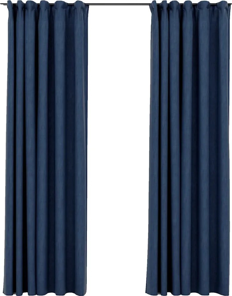 vidaXL 2 db kék vászonhatású sötétítőfüggöny kampókkal 140 x 225 cm