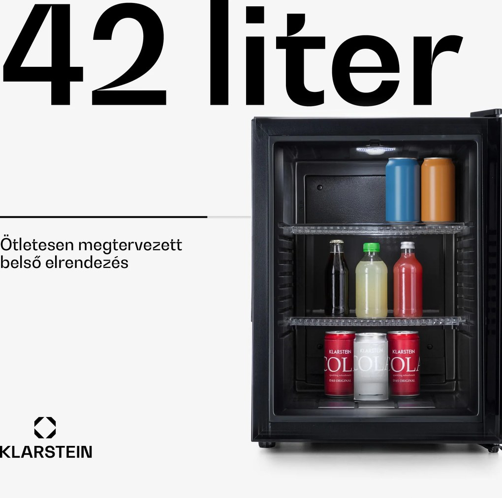 Klarstein Brooklyn 42, mini hűtőszekrény, üvegajtó, LED világítás, polcok