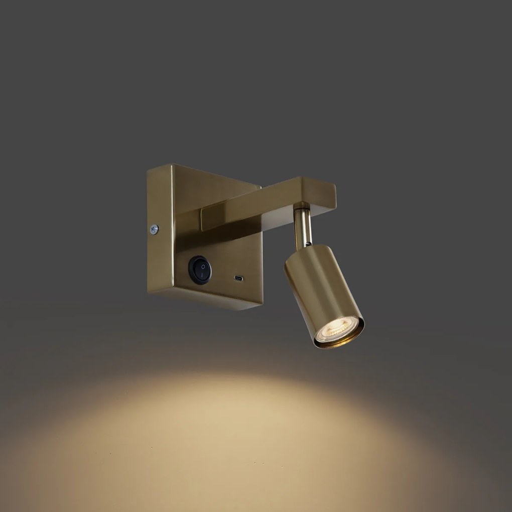 Modern arany fali lámpa USB-C csatlakozóval, dönthető - Rex