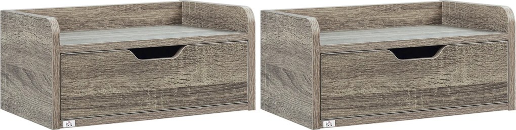 HOMCOM 2 darab fali éjjeliszekrény - Csúszós fiók, polc - Forgácslapból Dim. 40Sz x 30M x 19,5Ma cm Szürke | Aosom