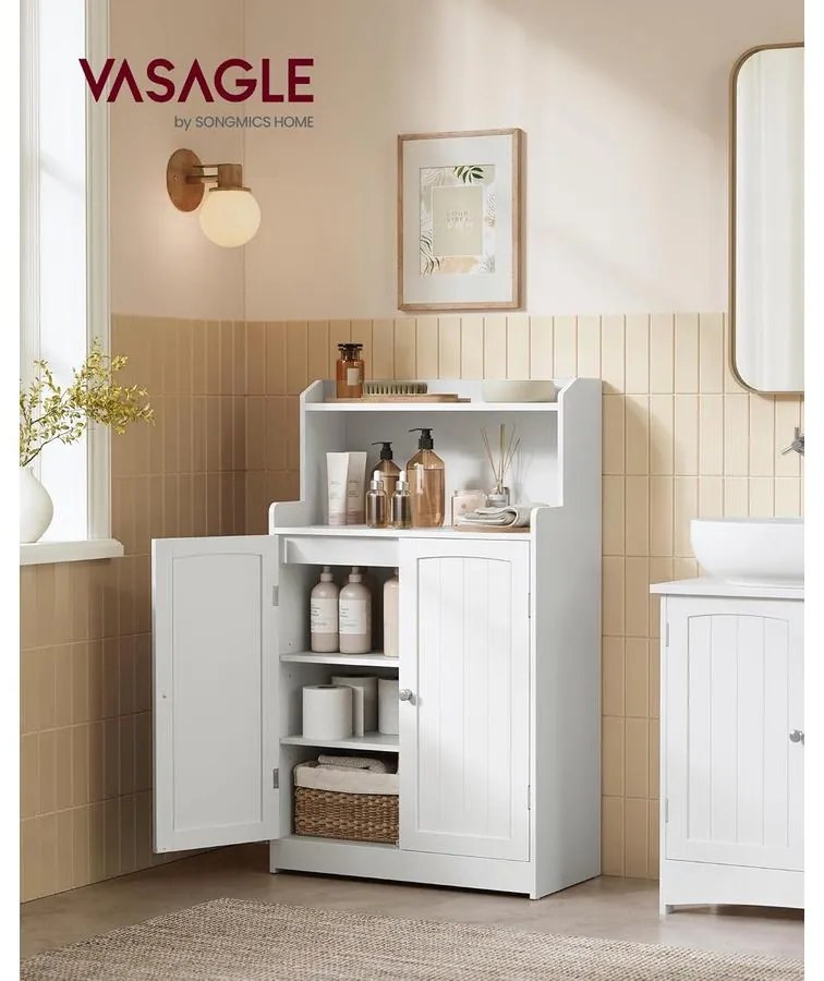 Fürdőszobai szekrény, tároló egység 2 ajtóval, 2 állítható polccal, fehér
