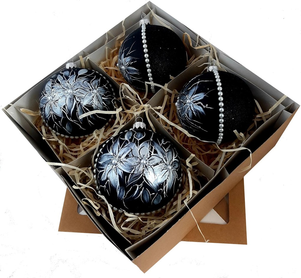 Üveg karácsonyfadísz 4 db 10 cm Prémium