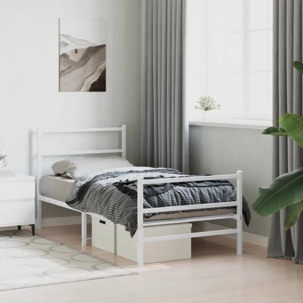 fehér fém ágykeret fej- és lábtámlával 90 x 200 cm