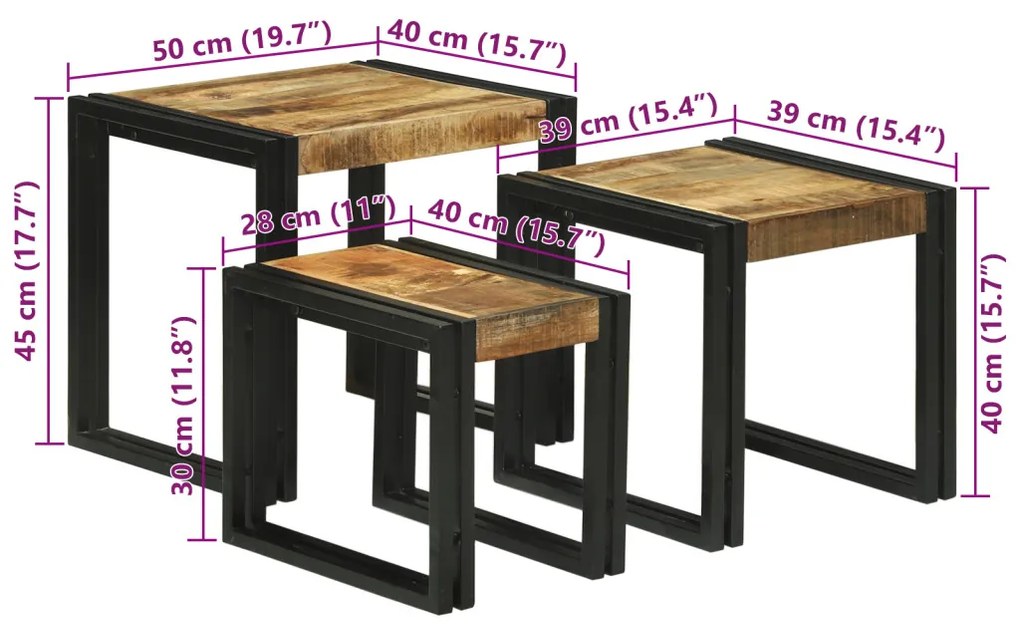Összecsukható asztalok - 3 db tömör mangófából