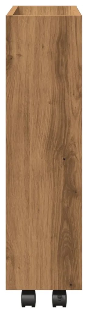 3 szintes kézműves tölgy színű szerelt fa keskeny tárolókocsi