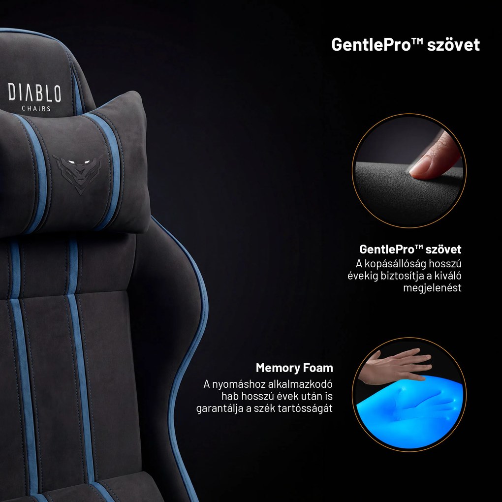 Gamer szék szövet Small Size, fekete-kék: Diablo X-One 2.0 Night Blue