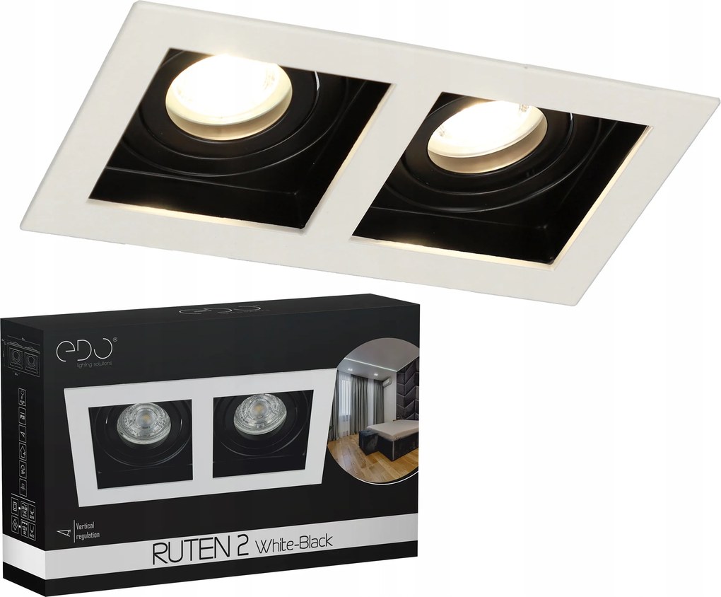 Halogén Lámpatest Dupla Süllyesztett Mozgatható Fekete-fehér Edo