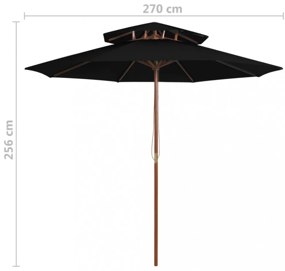 fekete kétszintes napernyő farúddal 270 cm
