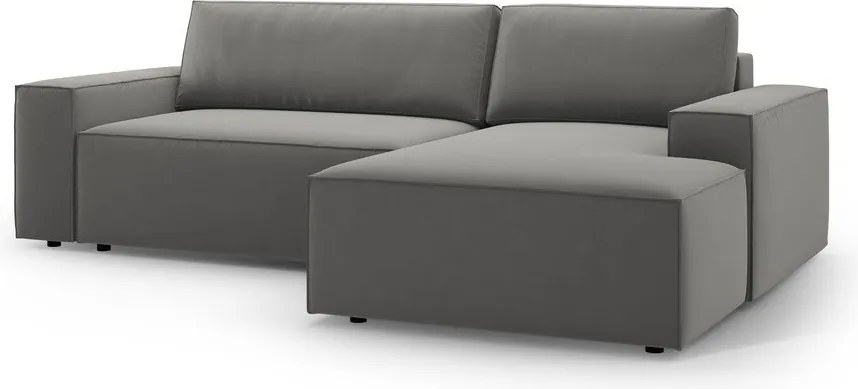 Világosszürke bársony kinyitható-tárolóhelyes sarokkanapé (jobb oldali-heverő résszel) Jodie – Micadoni