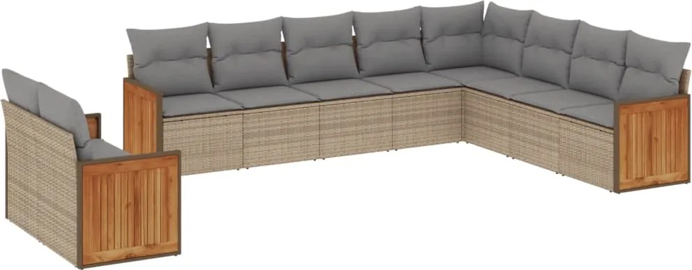 vidaXL 10 részes bézs polyrattan kerti ülőgarnitúra párnával