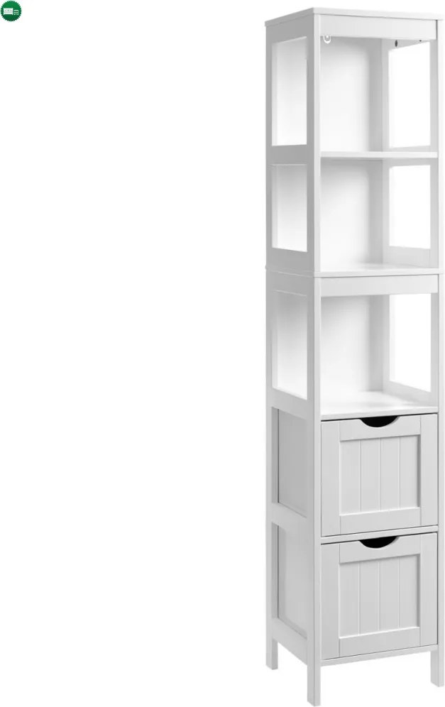 Magas tároló szekrény, fürdőszoba szekrény, fehér 30x30x141cm