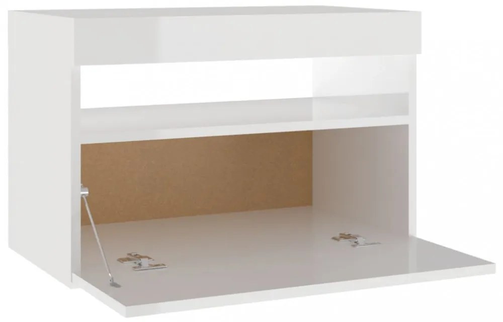 2 db magasfényű fehér éjjeliszekrény LED-lámpákkal 60x35x40 cm