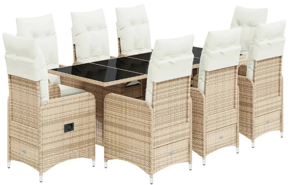 9 részes bézs polyrattan kerti bisztrógarnitúra párnákkal