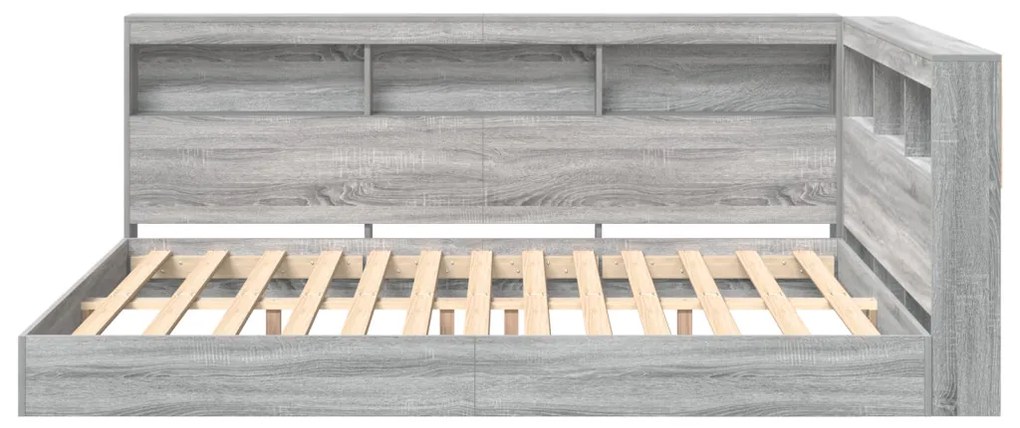 vidaXL Könyvespolcos Ágy tárolóval Szürke sonoma 140 x 200 cm Faanyag