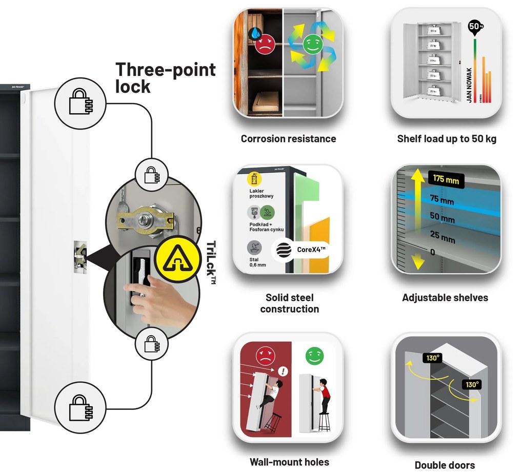 Fém iratszekrény JAN, 900 x 1850 x 400 mm, antracit-fehér