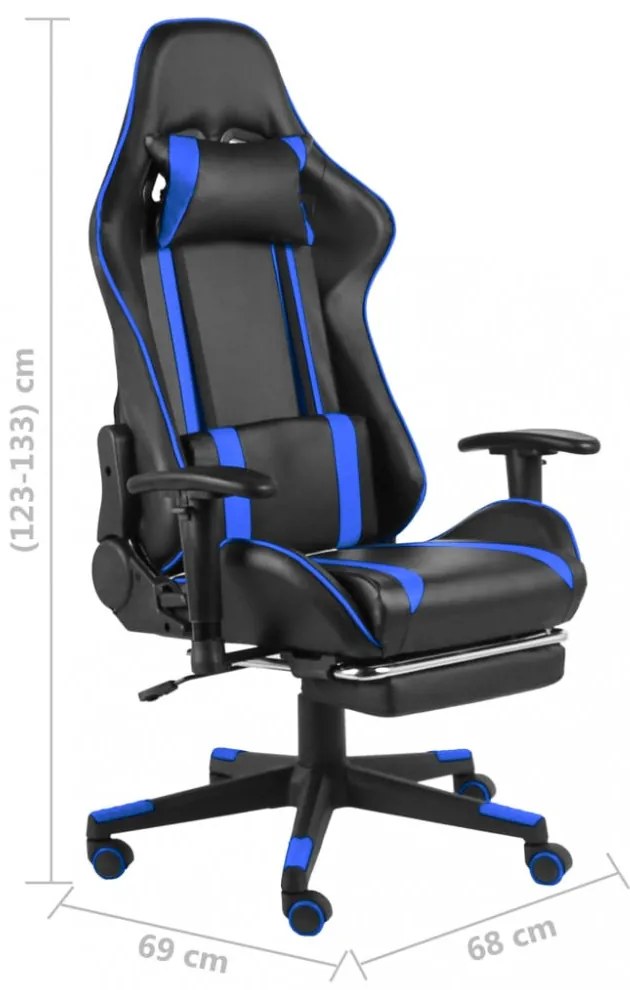 kék PVC forgó gamer szék lábtartóval
