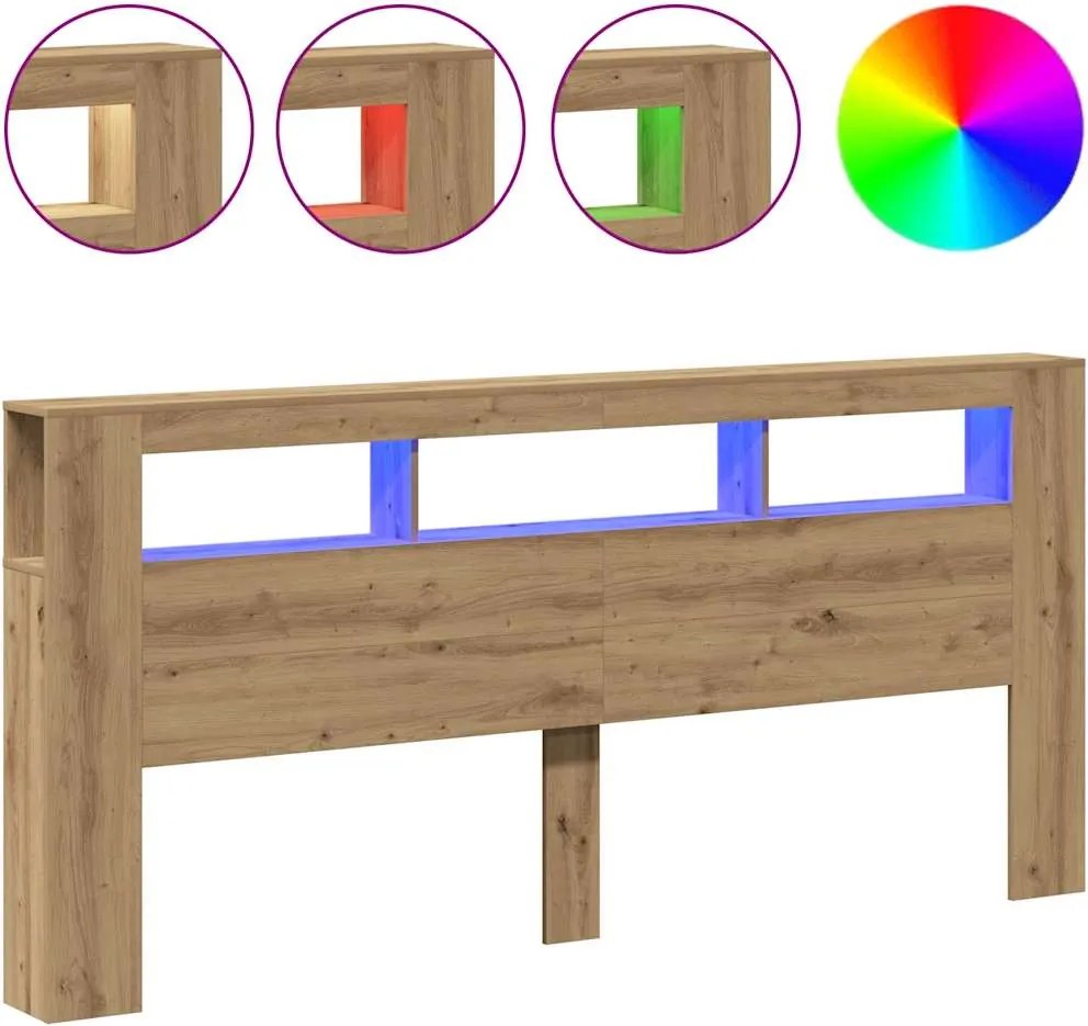 vidaXL kézműves tölgyszínű szerelt fa LED-es fejtámla 220x18,5x103,5cm