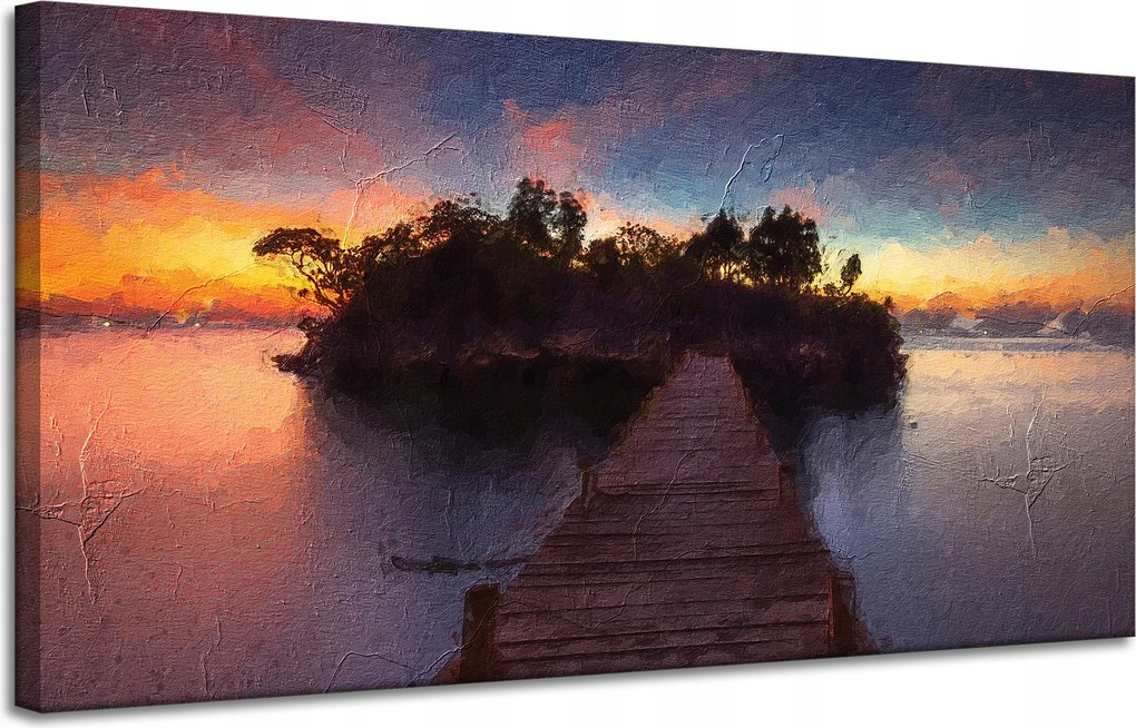 Vászonkép Fa híd Naplemente Víz 120x60 cm