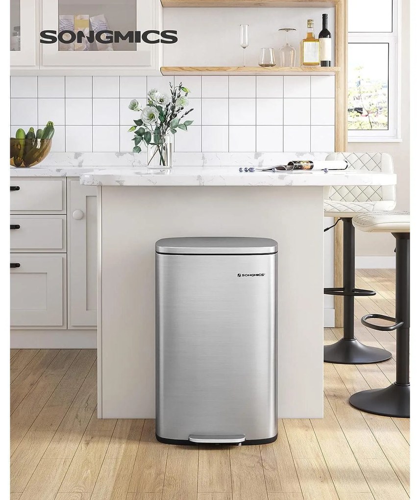 Konyhai pedálos szemetes, 50 literes szemetes kuka, ezüst