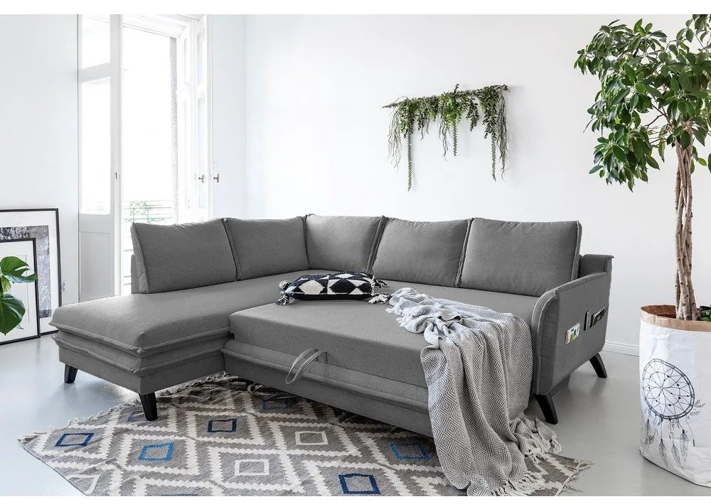 Charming Charlie L szürke kinyitható sarokkanapé, bal oldali - Miuform