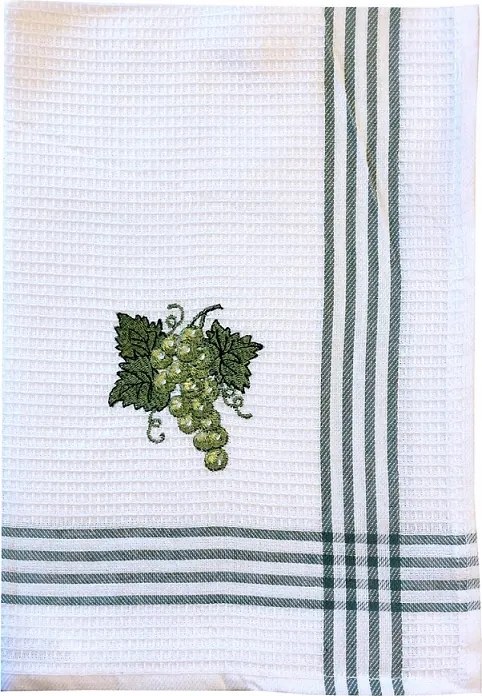 Pamut konyhai törlőkendő 50x70 hímzett szőlő zöld