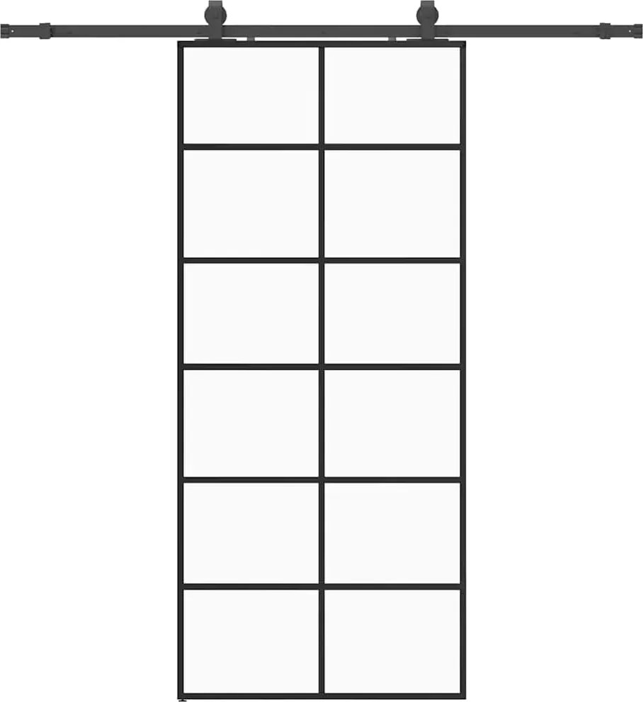 vidaXL fekete ESG üveg tolóajtó fémszerelvény-szettel 90x205 cm
