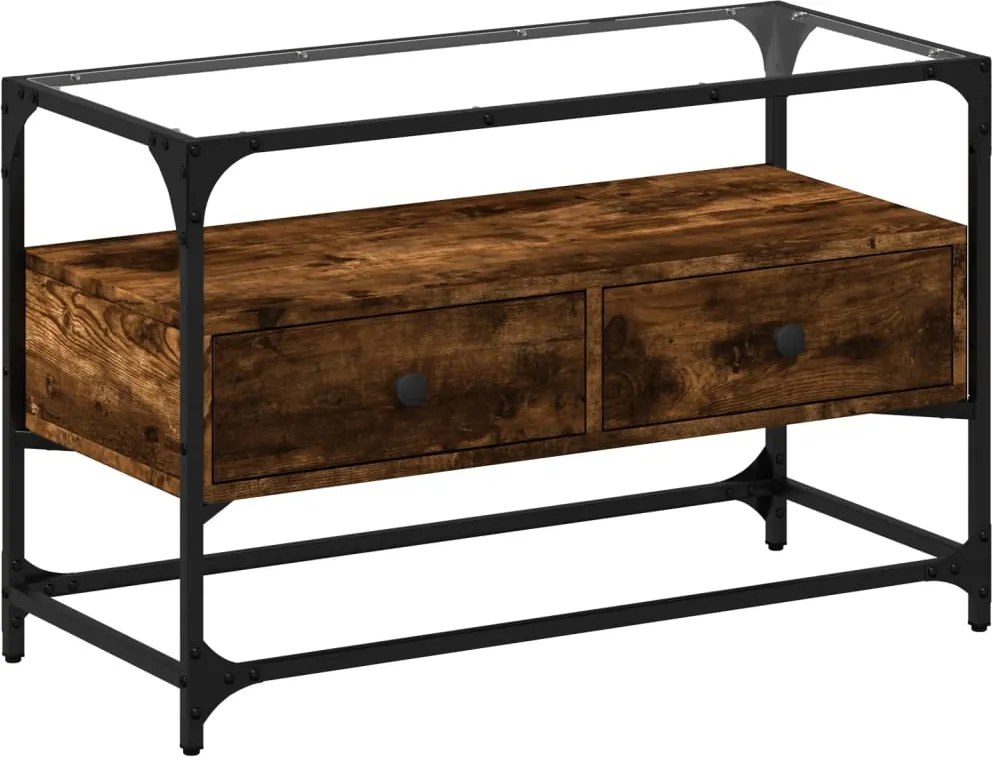 vidaXL füstös tölgy szerelt fa TV-szekrény üveglappal 80 x 35 x 51 cm