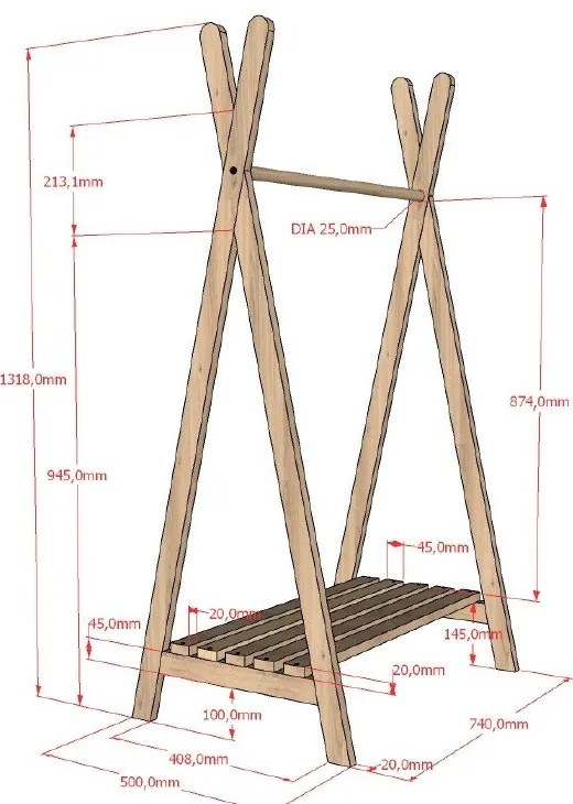 Natúr színű tölgyfa gyerek fogas 74x132 cm Forrest – Vipack