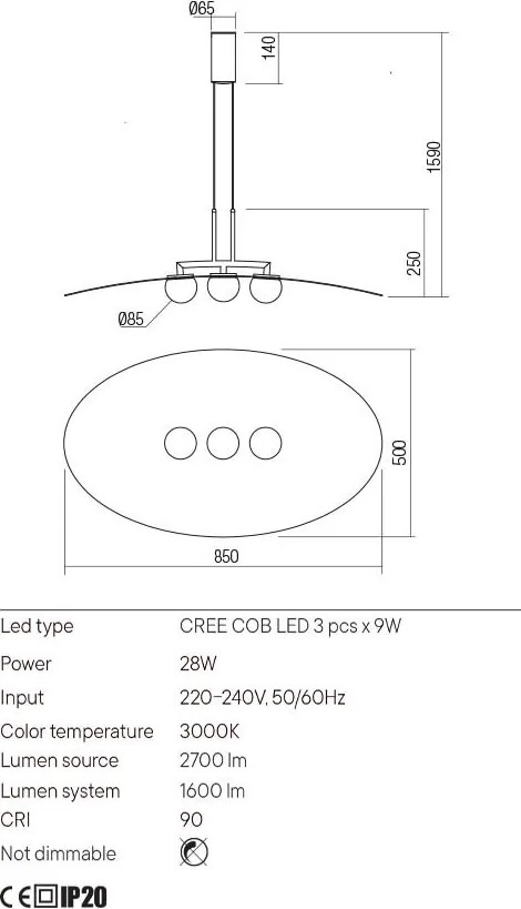 REDO 01-3290 CODY Modern Függesztett Lámpa LED IP20