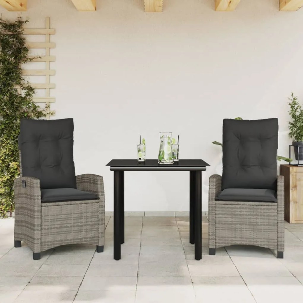 3 részes szürke polyrattan kerti étkezőgarnitúra párnával