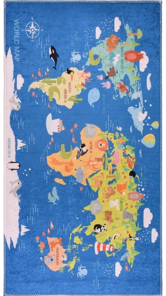 Kék mosható gyerek szőnyeg 100x160 cm Animal Atlas – Vitaus
