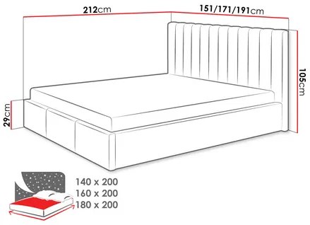 Franciaágy 140 cm Newarona (kék)  (ágyráccsal) (tárolóhellyel). 1104185