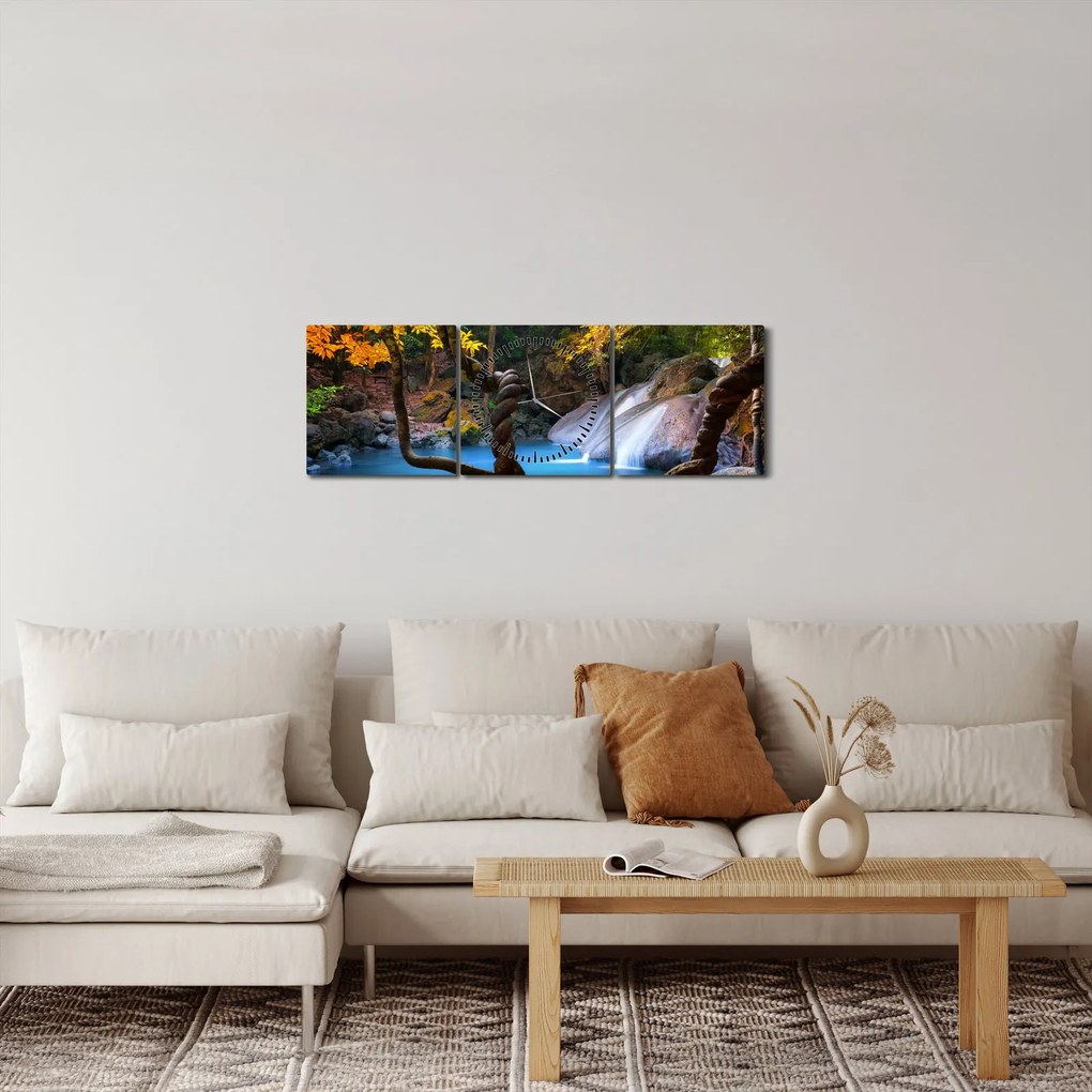 Kép - Vízesések Ázsiában (órával) (90x30 cm)