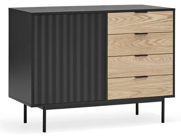 Fekete-natúr színű alacsony komód tölgyfa dekorral 108x80 cm Sierra – Teulat