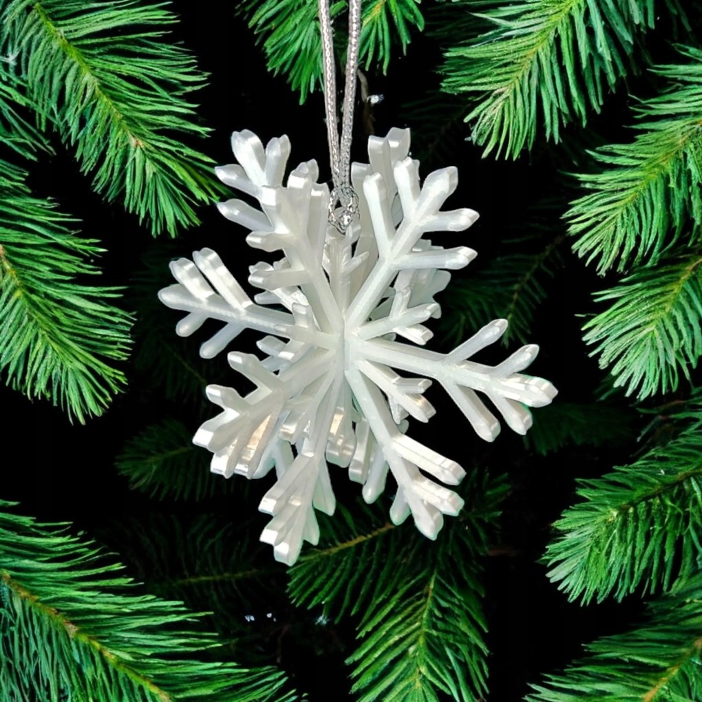 Hópehely 3D hópehely fehér gyöngyház díszítés karácsonyfa medál 10 db